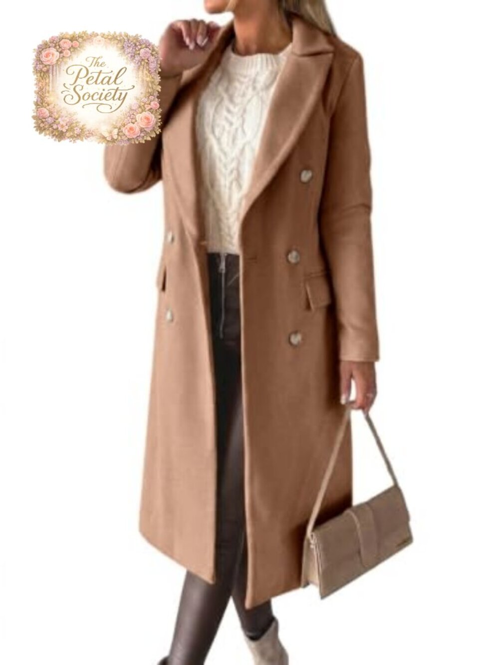 Womens Long Wool Coat Double Breasted Trench Coat Pea Coat Fall Winter